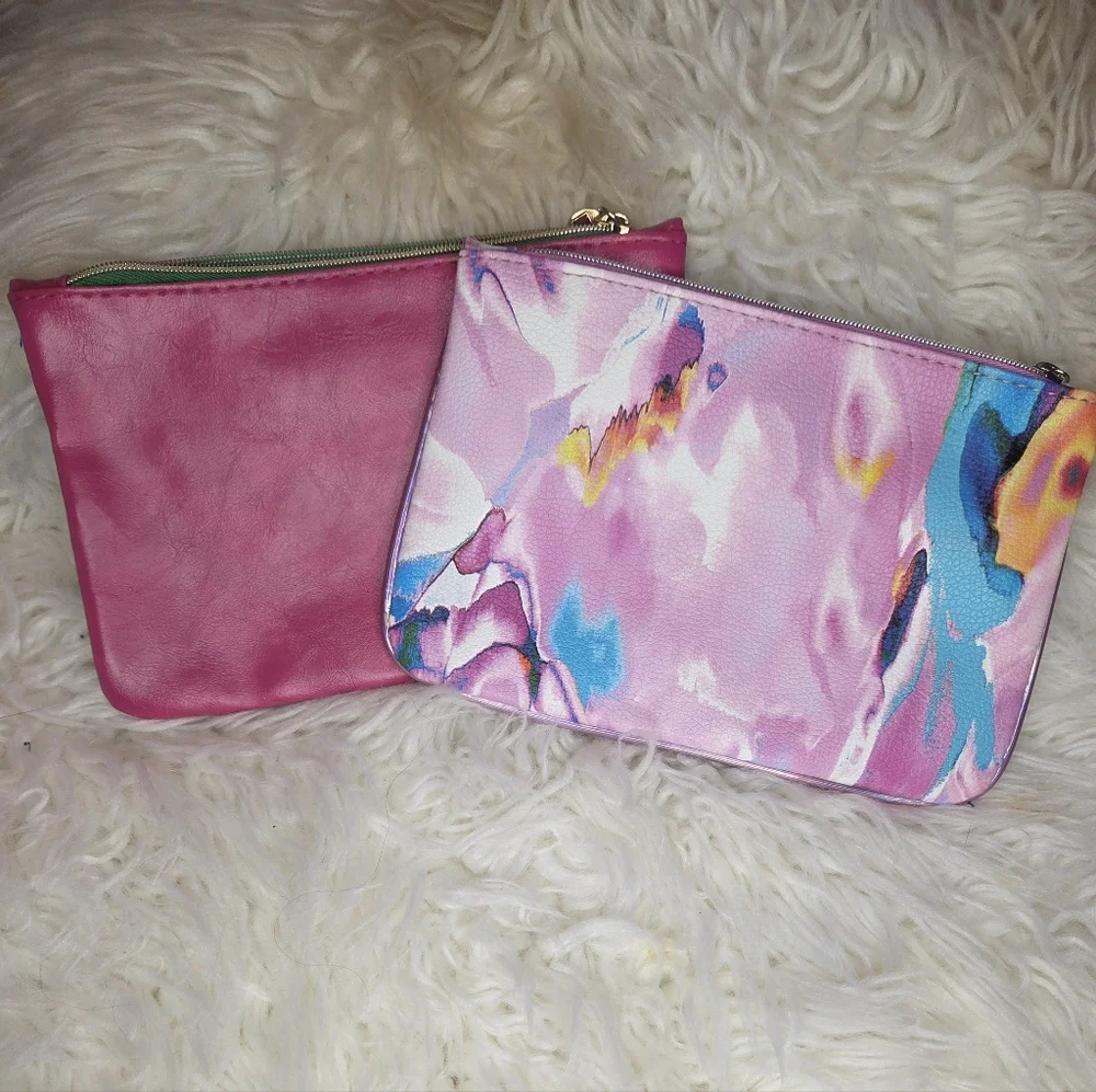 Ipsy Set of 2 Makeup Cosmetic Bags Purple Magenta Blue